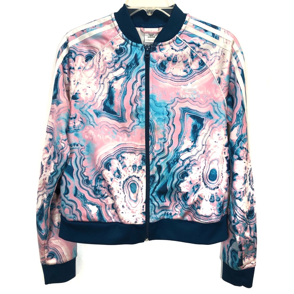 Adidas 3-Stripe Marbled Cropped Track Jacket Girls Size XL